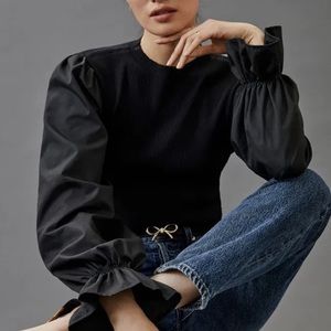 Anthropologie Puff Sleeve Contrast Top NWT Size Small